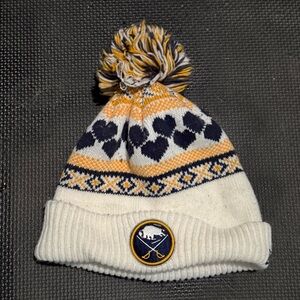 Buffalo Sabres Pom-Pom Beanie - New Era- Women’s- White, Navy, and Gold